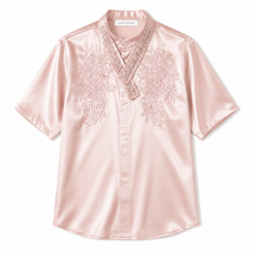 Beaded Mandarin Satin Shirt