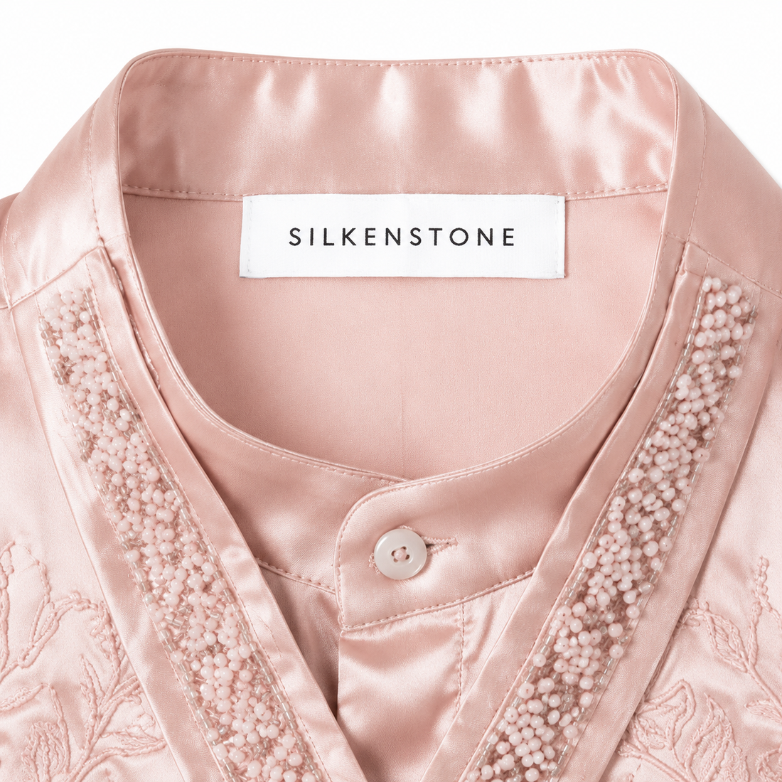Beaded Mandarin Satin Shirt